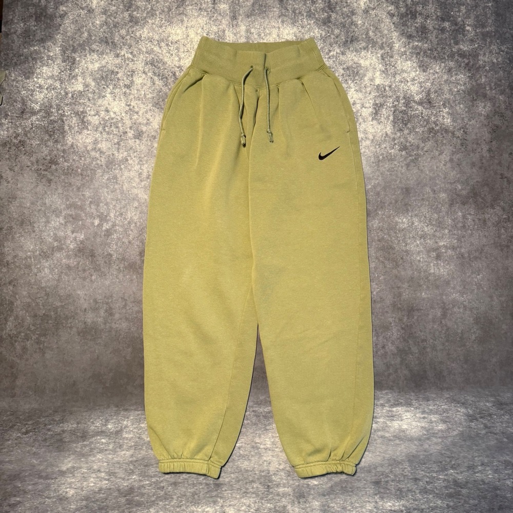 Nike Womens Fleece Jogger Sweatpants Olive Green XS High Rise Elastic Waist